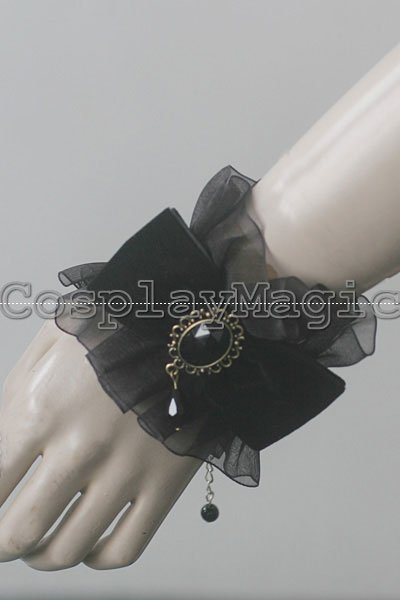 Gothic Lolita Bow Choker Cuff Brooch Black Set - Image 7