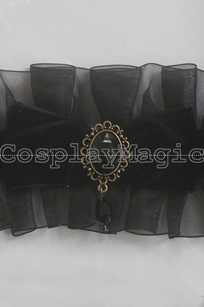 Gothic Lolita Bow Choker Cuff Brooch Black Set - Image 5
