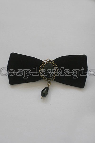 Gothic Lolita Bow Choker Cuff Brooch Black Set - Image 2