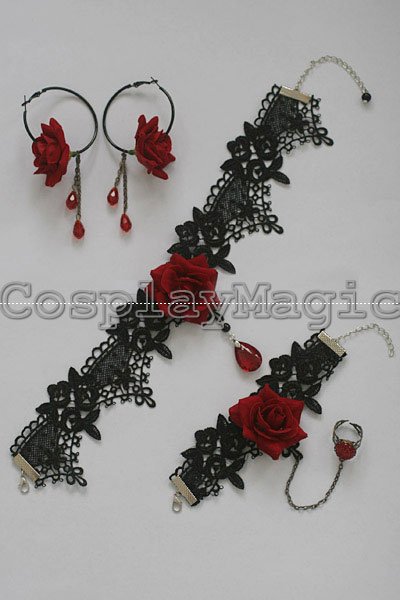 Gothic Lolita Rose lace Choker Cuff with Ring Earrings Set - Image 9
