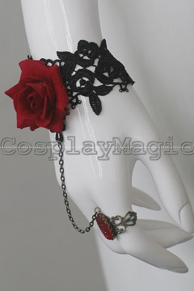 Gothic Lolita Rose lace Choker Cuff with Ring Earrings Set - Image 4