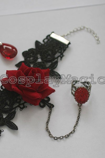 Gothic Lolita Rose lace Choker Cuff with Ring Earrings Set - Image 3