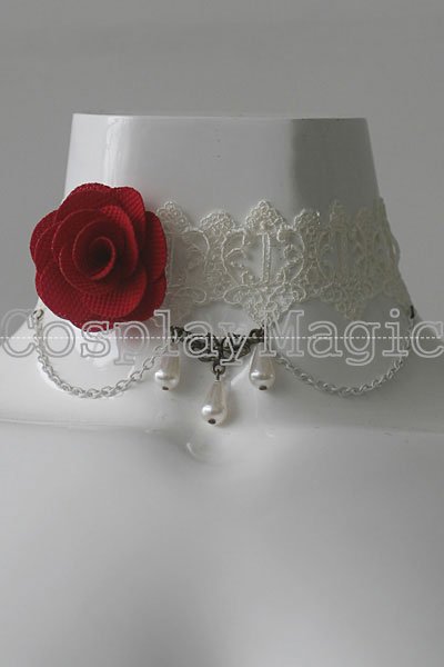 Gothic Lolita Camellia Choker Cuff with Ring Anklet Set - Image 8