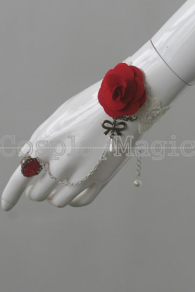 Gothic Lolita Camellia Choker Cuff with Ring Anklet Set - Image 5