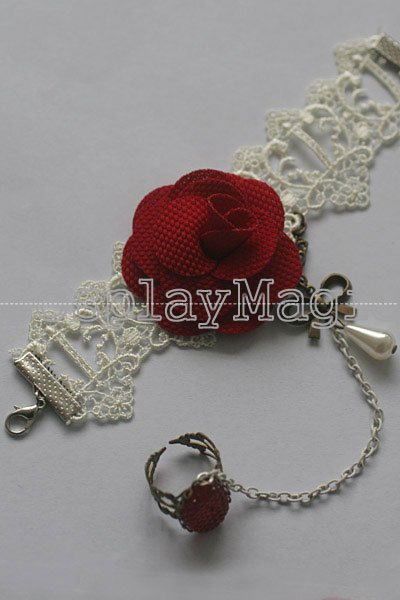 Gothic Lolita Camellia Choker Cuff with Ring Anklet Set - Image 4